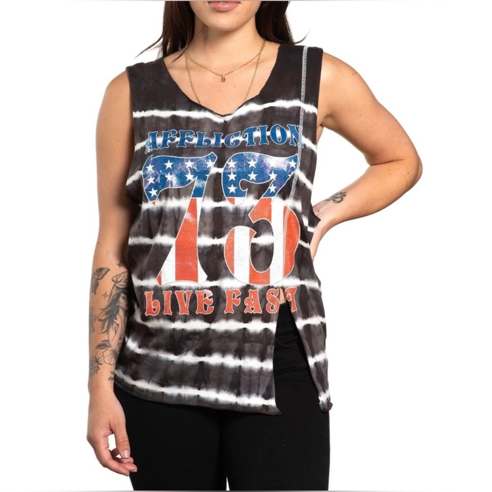 Affliction Spirit of 73 Women's Black and White Tank Top Size XS
